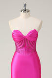 Fuchsia Mermaid Strapless Corset Long Prom Dress