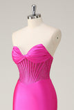 Fuchsia Mermaid Strapless Corset Long Prom Dress