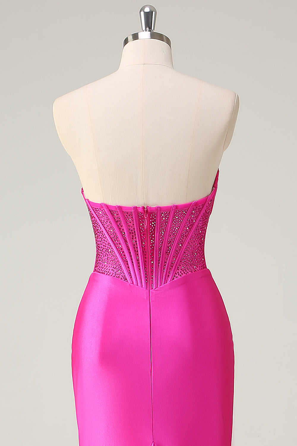 Fuchsia Mermaid Strapless Corset Long Prom Dress
