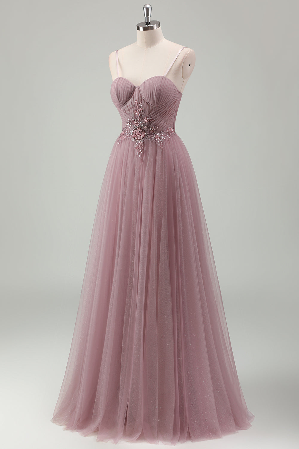 Sparkly Grey Purple A Line Sequins Corset Long Prom Dress