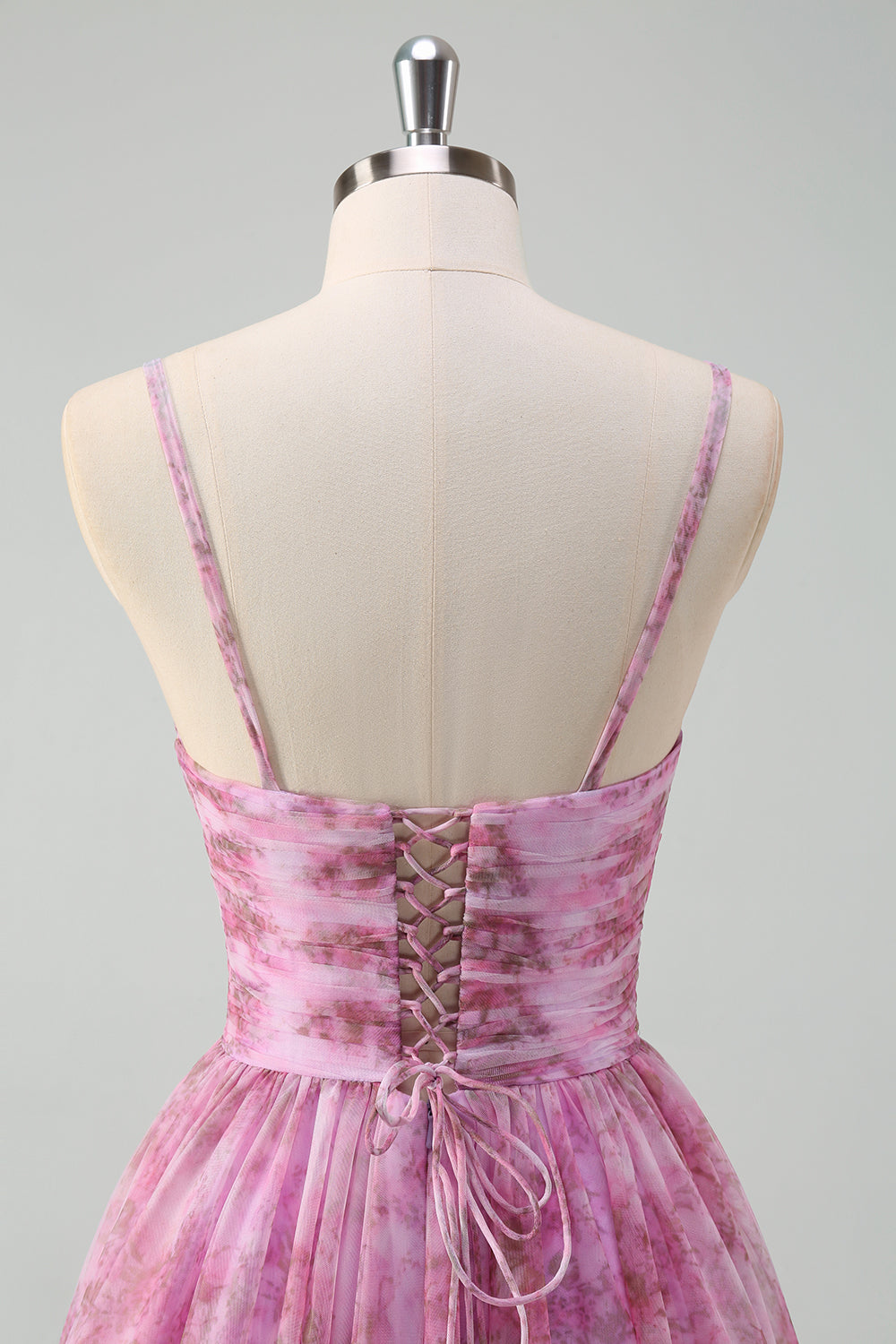 Pinkish Purple A-Line Spaghetti Straps Floral Long Prom Dress with Slit