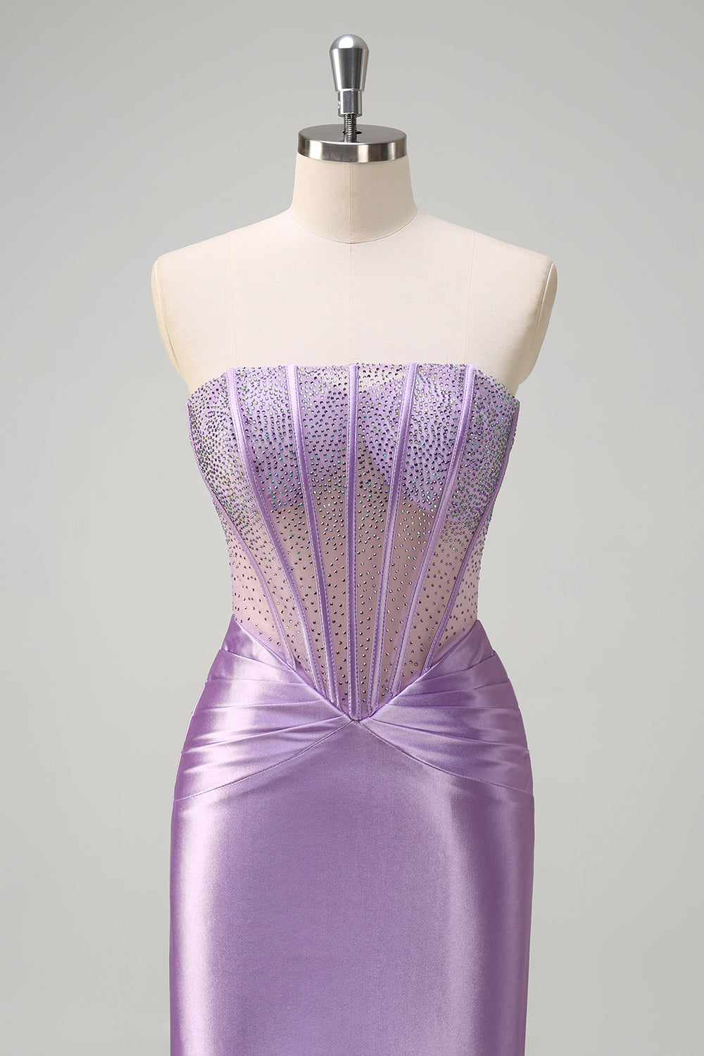 Mermaid Strapless Sheer Corset Lilac Long Prom Dress with Beading