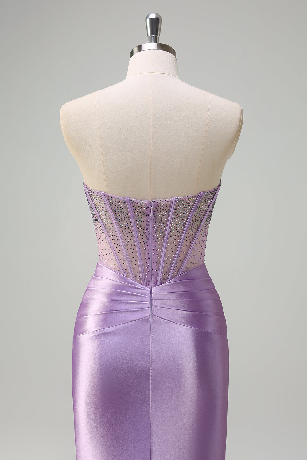 Mermaid Strapless Sheer Corset Lilac Long Prom Dress with Beading