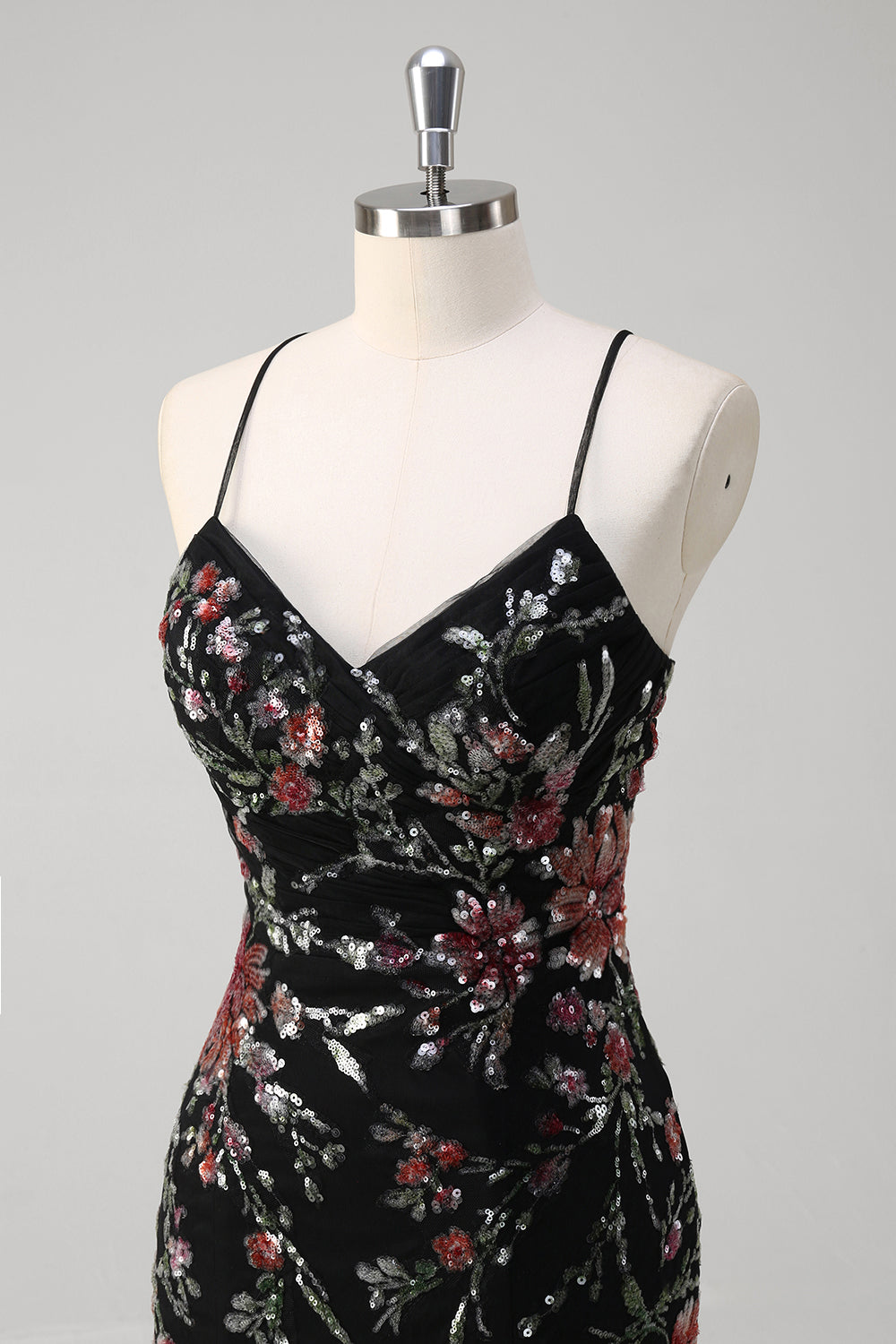 Black Mermaid Spaghetti Straps Appliqued Long Prom Dress With Sequins