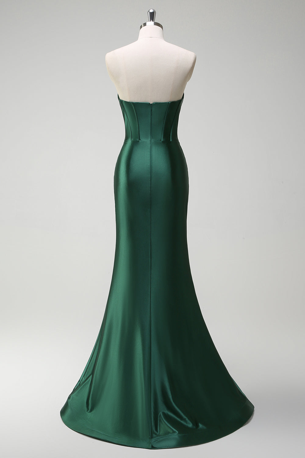 Dark Green Mermaid Beaded Keyhole Corset Satin Long Prom Dress with Slit