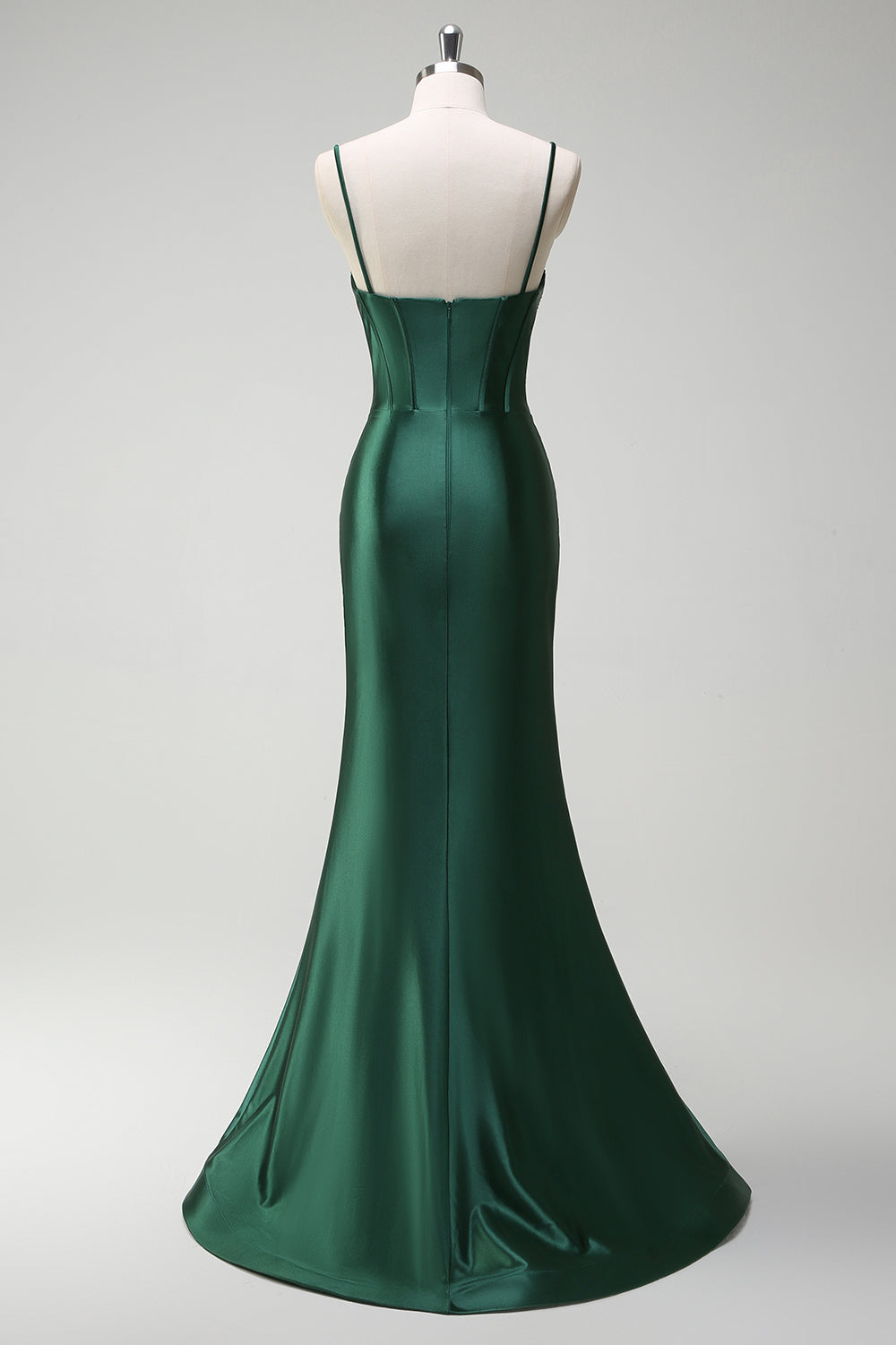 Dark Green Mermaid Beaded Keyhole Corset Satin Long Prom Dress with Slit