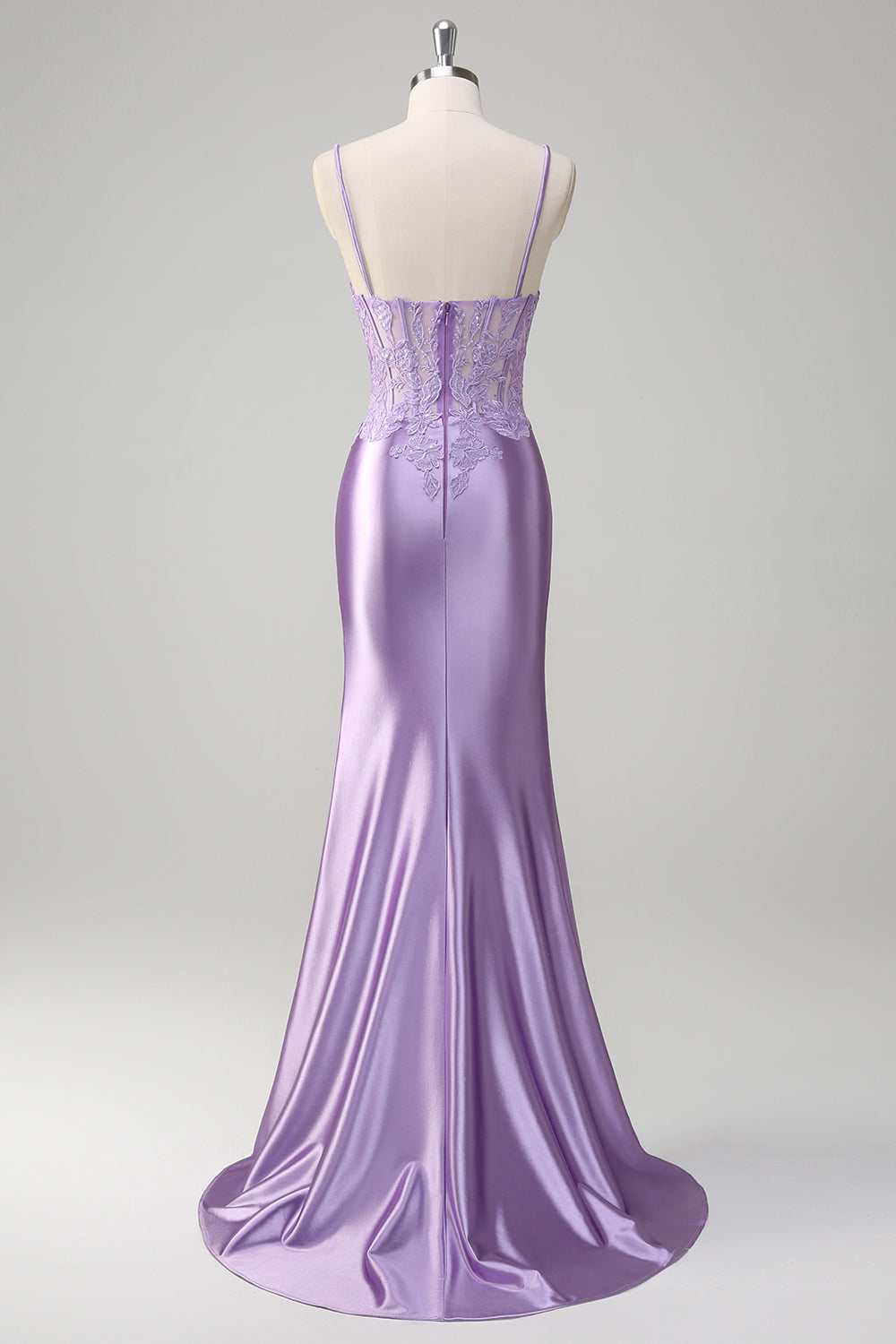 Lilac Mermaid Spaghetti Straps Corset Sequin Long Prom Dress with Slit