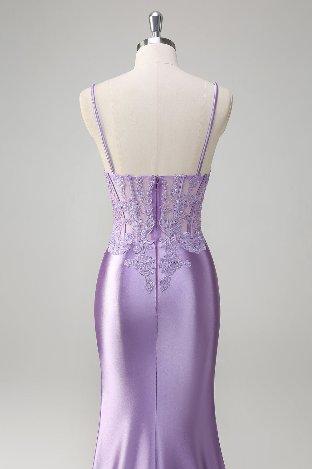 Lilac Mermaid Spaghetti Straps Corset Sequin Long Prom Dress with Slit
