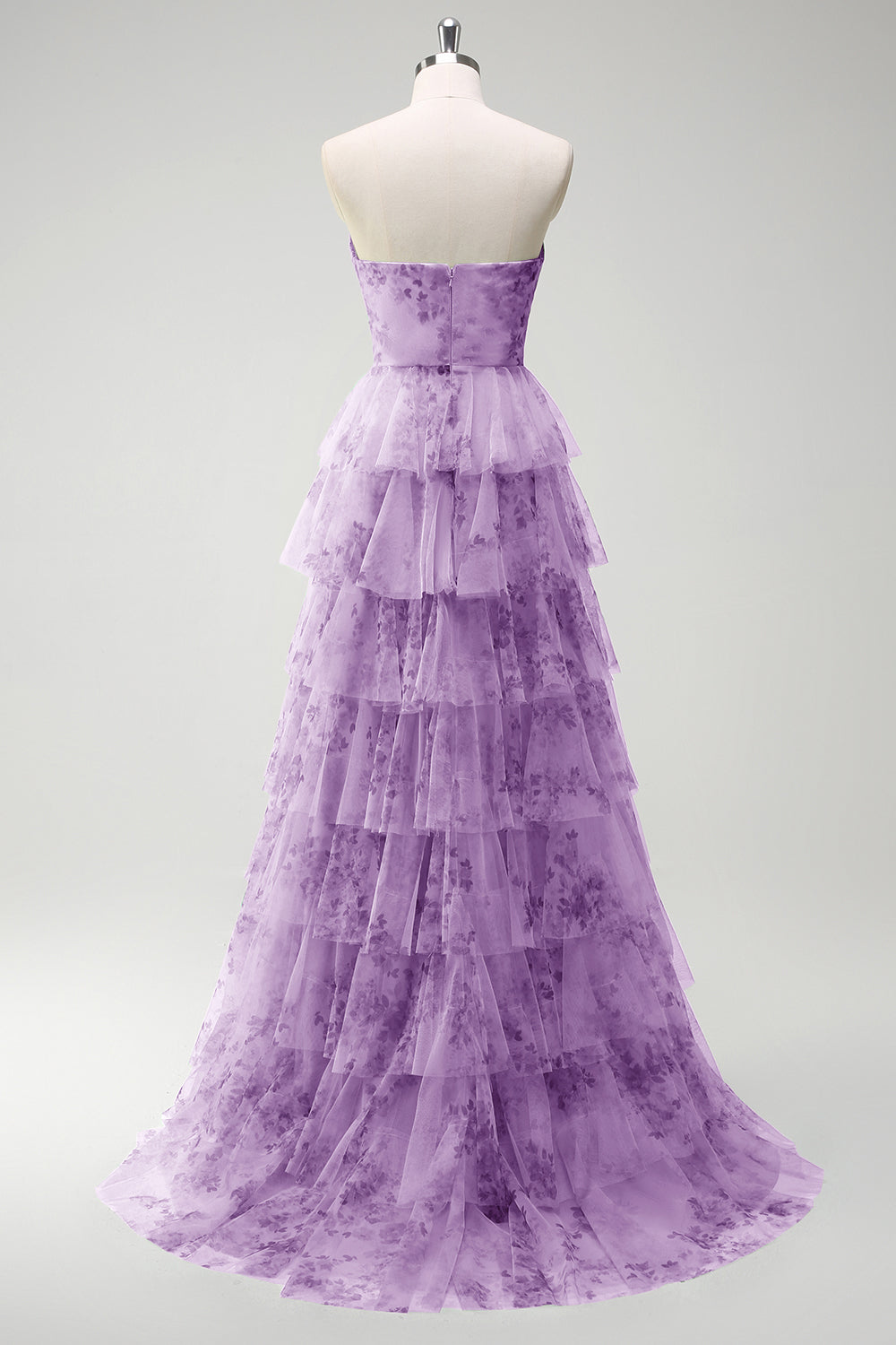 Green A-Line Strapless Floral Ruffled Long Prom Dress with Slit