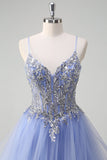 Sparkly Light Blue A Line Sequins Long Prom Dress with Spiral Ruffles