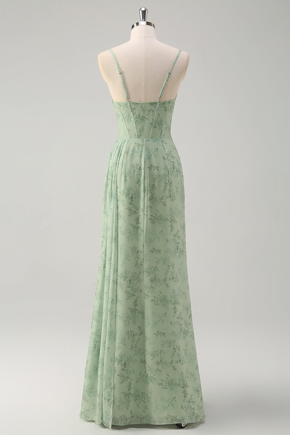 Dusty Sage Sheath Corset Floral Long Prom Dress with Slit