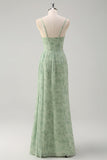 Dusty Sage Sheath Corset Floral Long Prom Dress with Slit