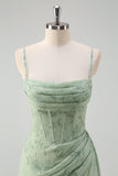 Dusty Sage Sheath Corset Floral Long Prom Dress with Slit