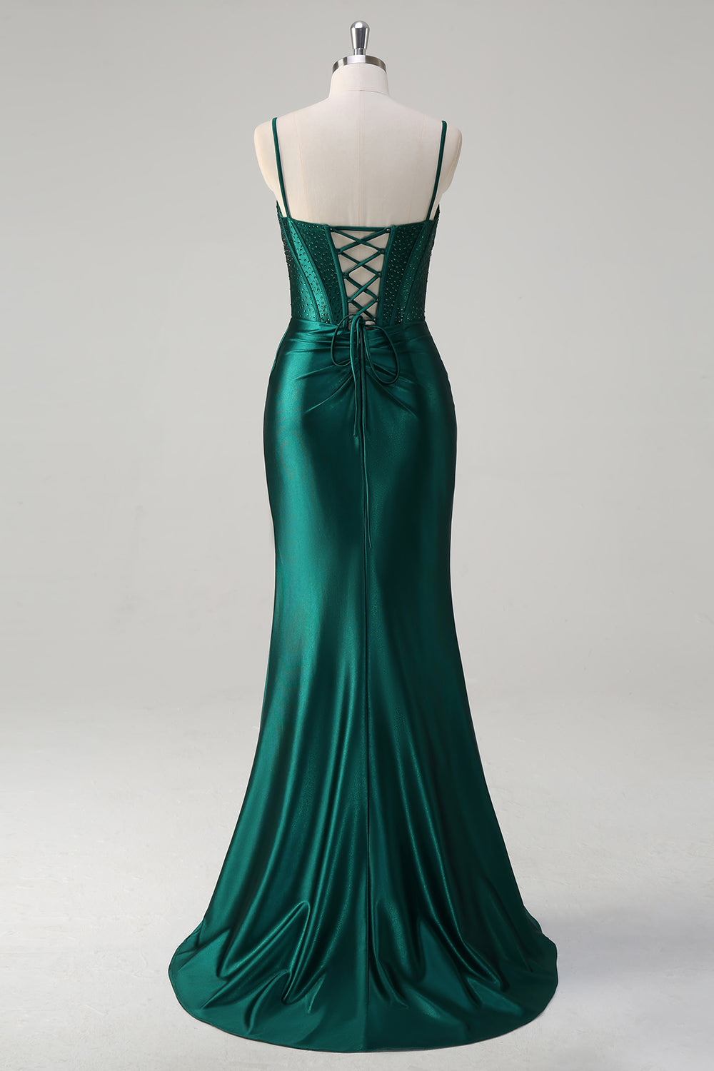 Mermaid Corset Beaded Dark Green Long Prom Dress with Slit