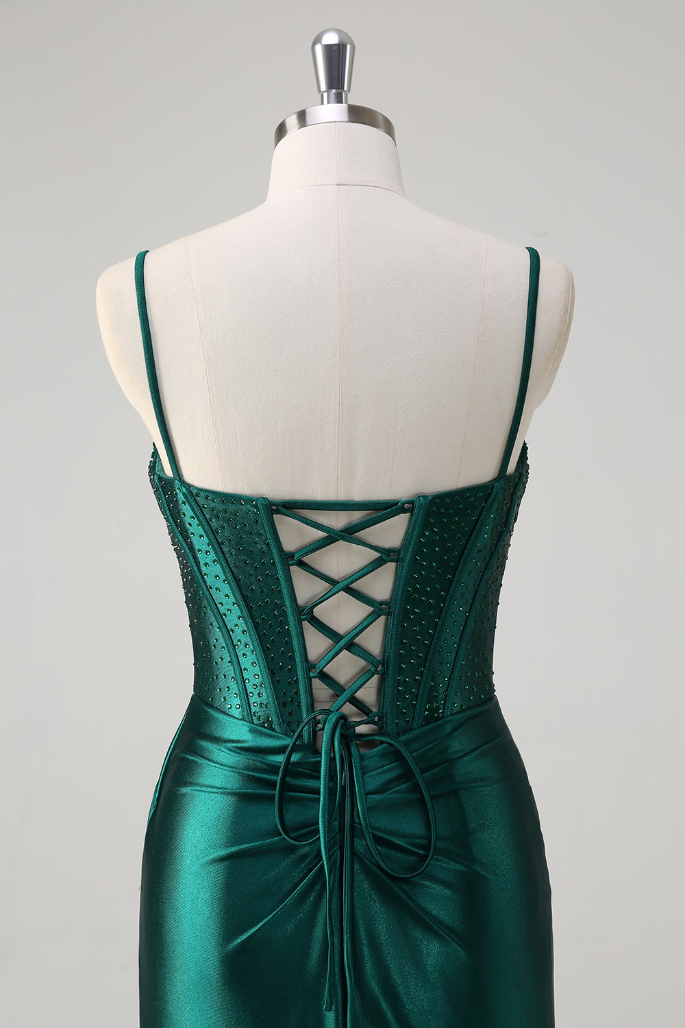 Mermaid Corset Beaded Dark Green Long Prom Dress with Slit