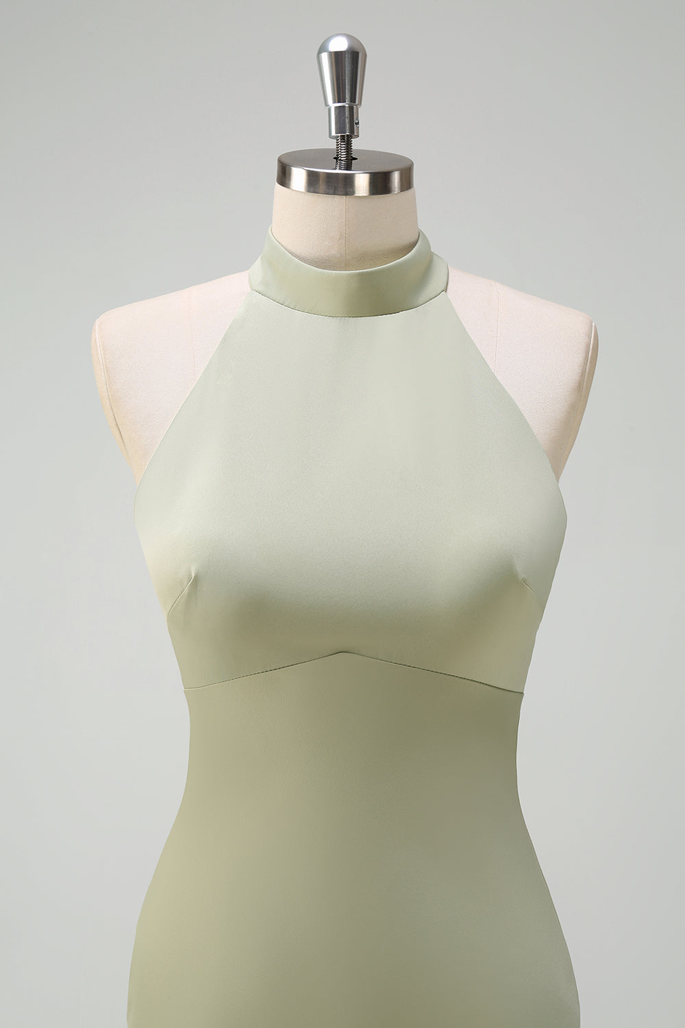Elegant Sage Mermaid High Neck Satin Bridesmaid Dress