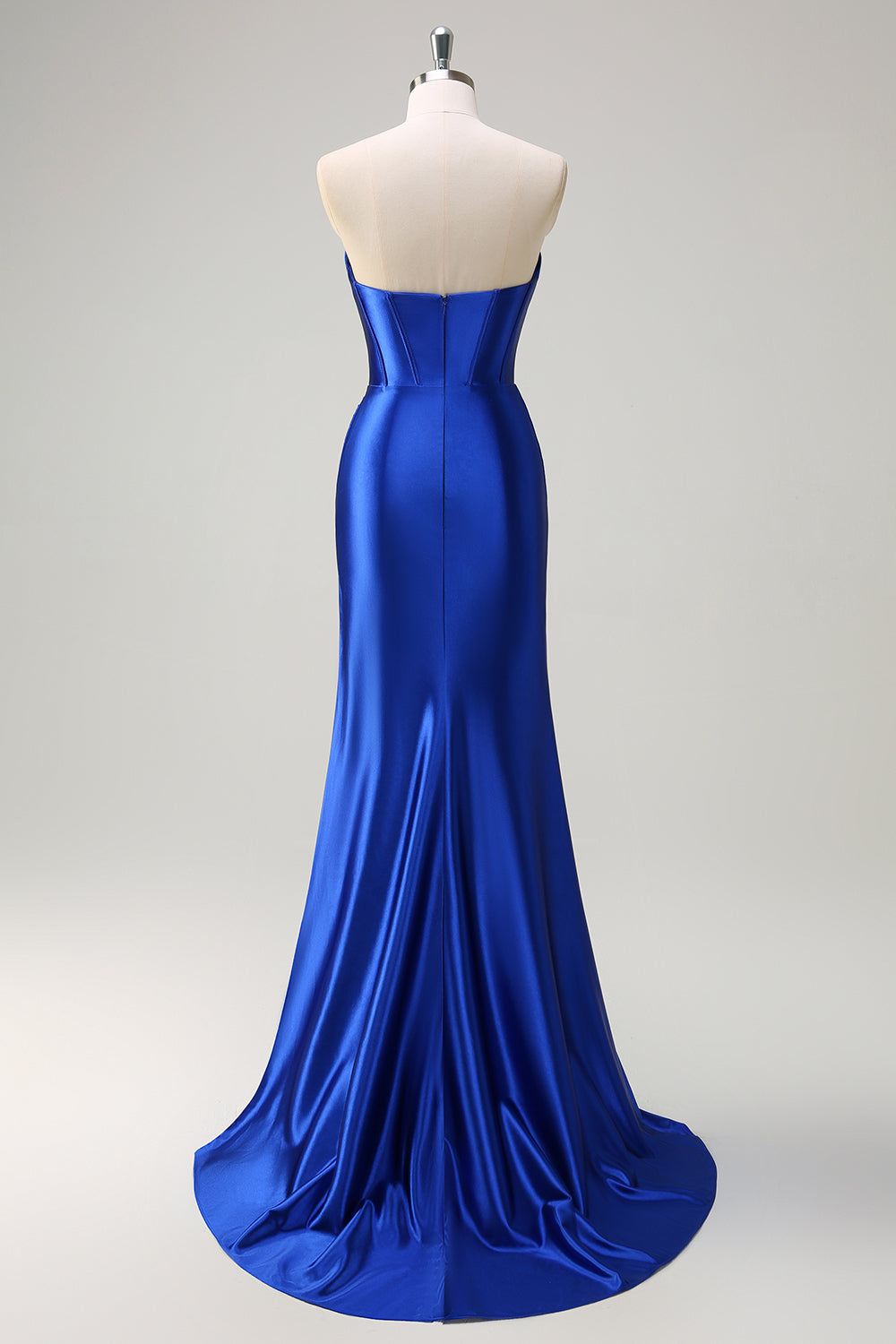 Royal Blue Mermaid Strapless Corset Sequin Long Prom Dress with Slit