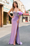 Fuchsia Mermaid One Shoulder Removable Ruffles Long Prom Dress with Slit