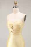 Yellow Strapless Mermaid Cut Out Beaded Prom Dress