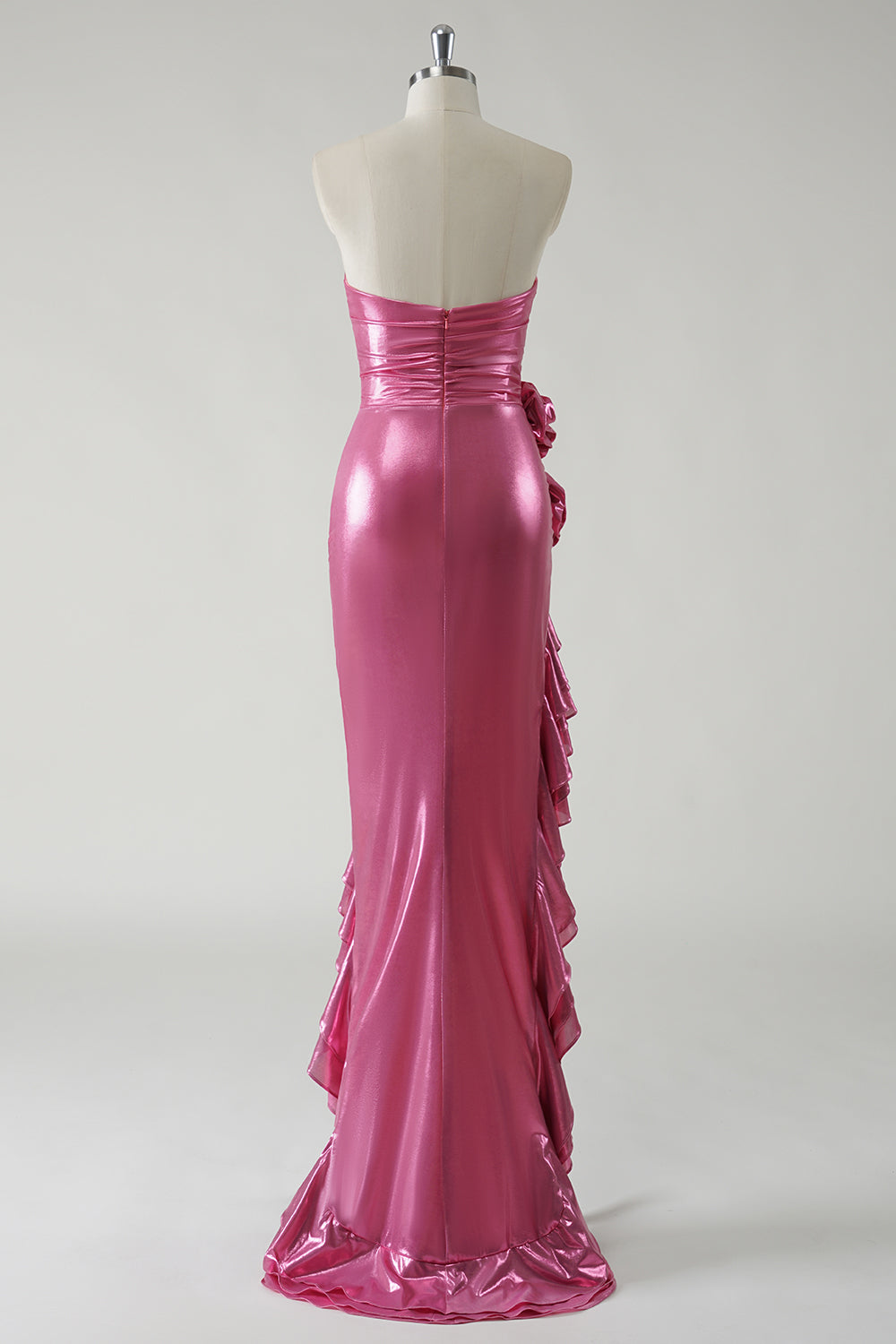 Sparkly Fuchsia Strapless Metallic Prom Dress with Slit