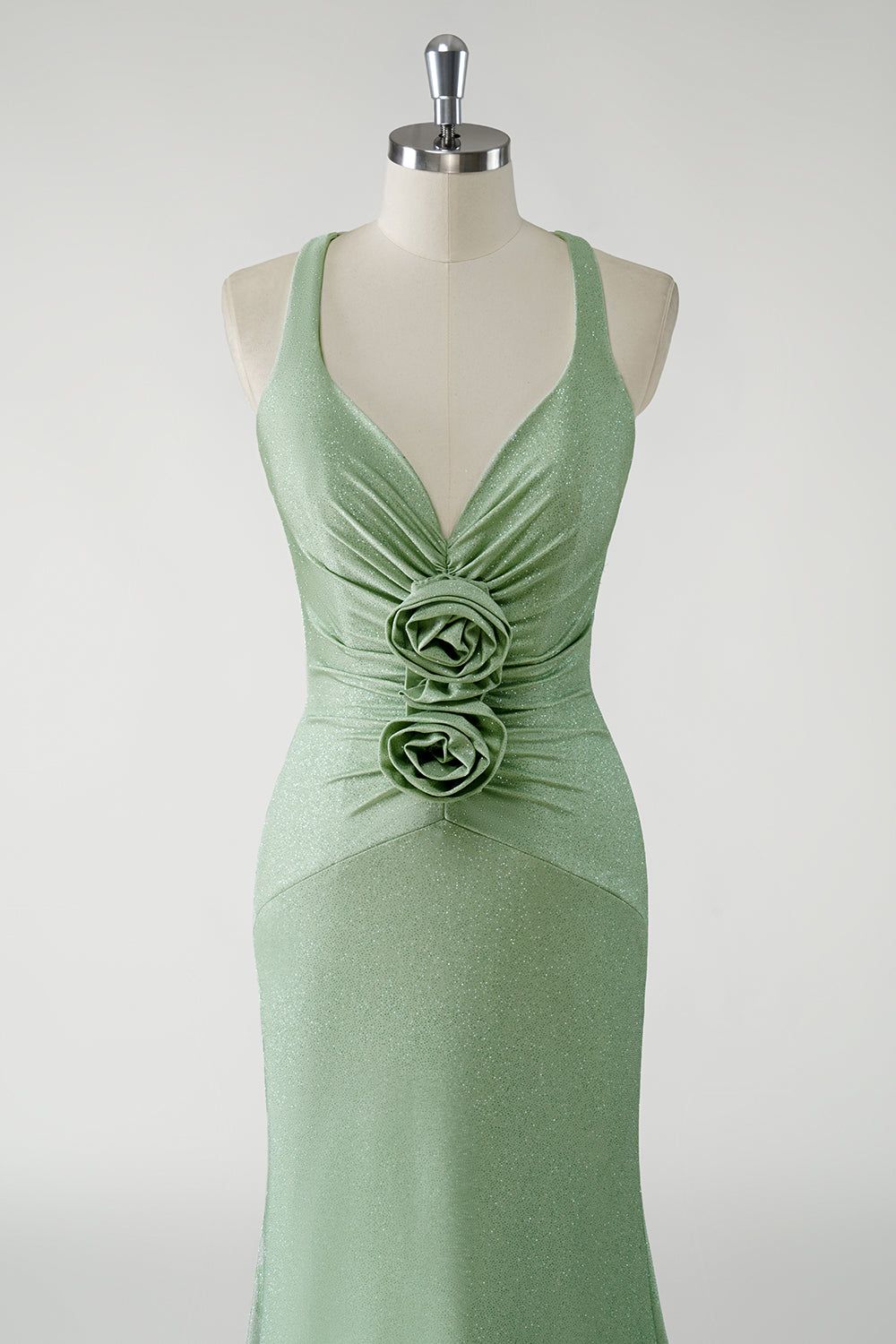 Sparkly Green Sheath Long Prom Dress with 3D Flowers
