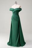 Glitter Dark Green Mermaid Off the Shoulder Prom Dress