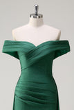 Glitter Dark Green Mermaid Off the Shoulder Prom Dress