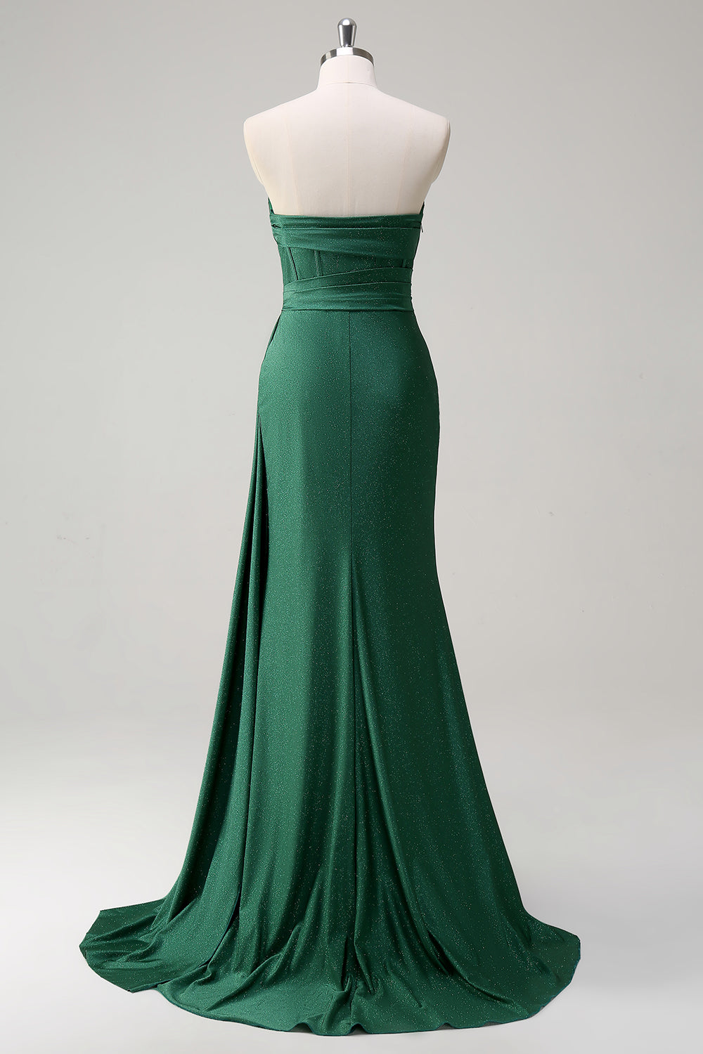 Glitter Dark Green Mermaid Strapless Long Prom Dress with Slit