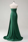 Glitter Dark Green Mermaid Strapless Long Prom Dress with Slit