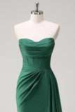 Glitter Dark Green Mermaid Strapless Long Prom Dress with Slit