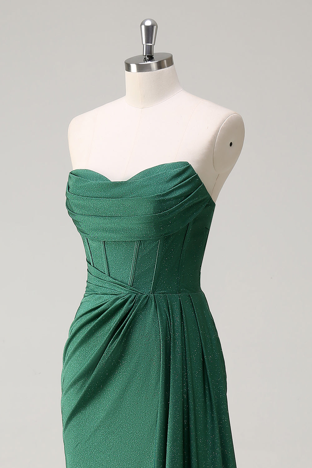 Glitter Dark Green Mermaid Strapless Long Prom Dress with Slit