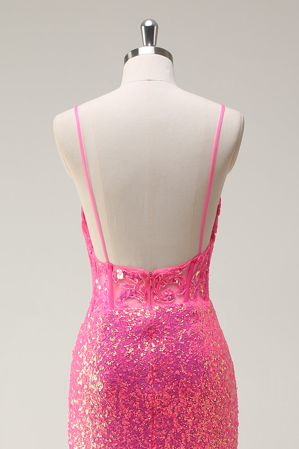 Sparkly Hot Pink Sequins Corset Mermaid Prom Dress with Slit