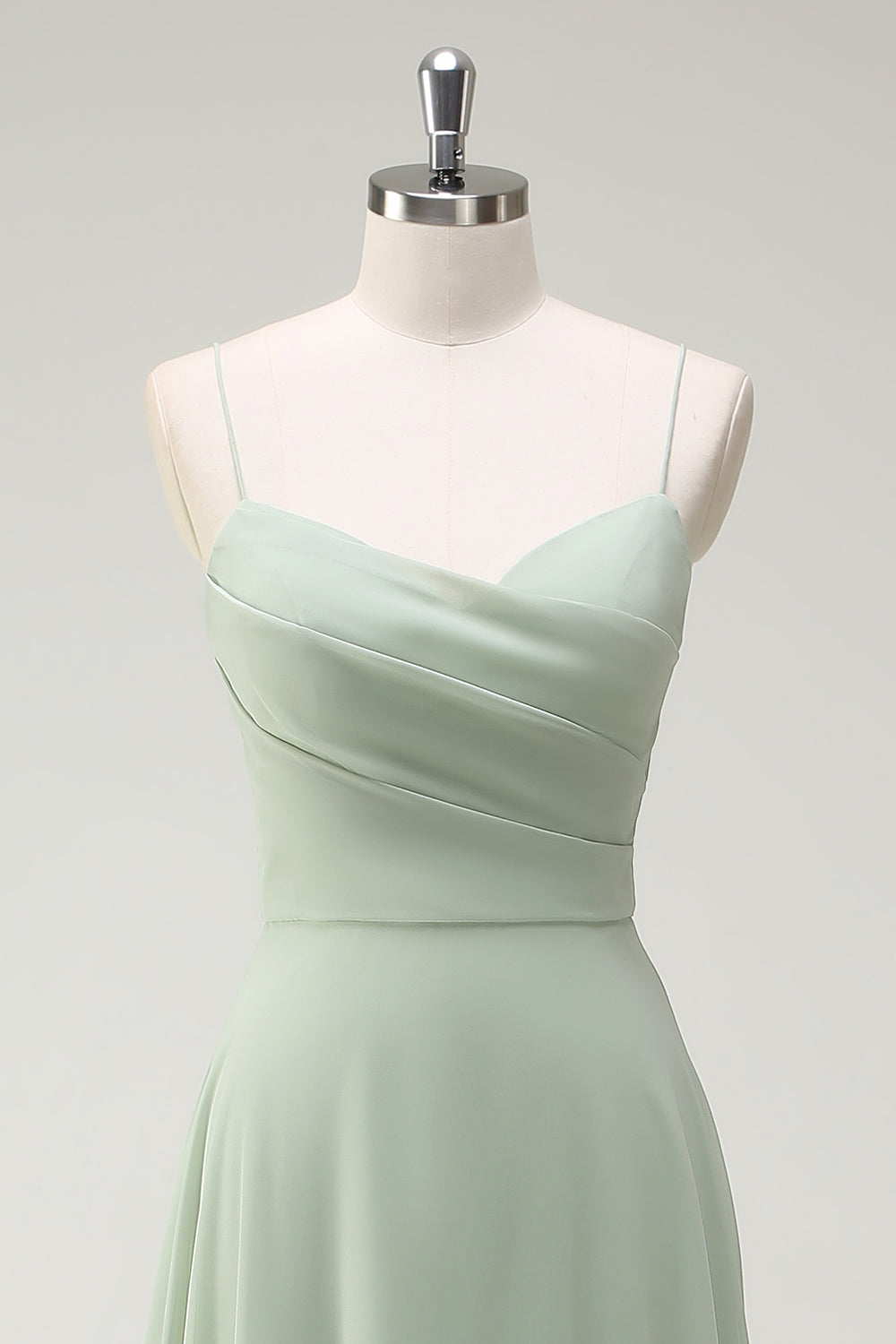 Dusty Sage A-Line Spaghetti Straps Chiffon Pleated Long Bridesmaid Dress