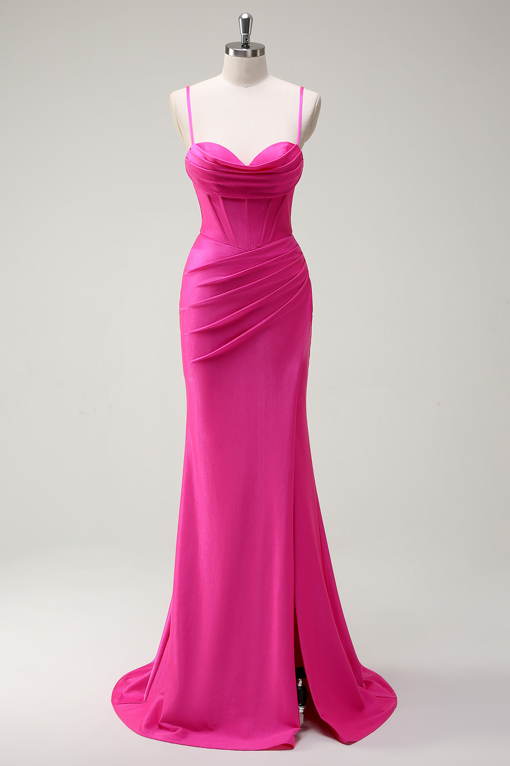 Fuchsia Mermaid Spaghetti Straps Long Prom Dress with Slit