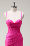 Fuchsia Mermaid Spaghetti Straps Long Prom Dress with Slit