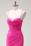Fuchsia Mermaid Spaghetti Straps Long Prom Dress with Slit