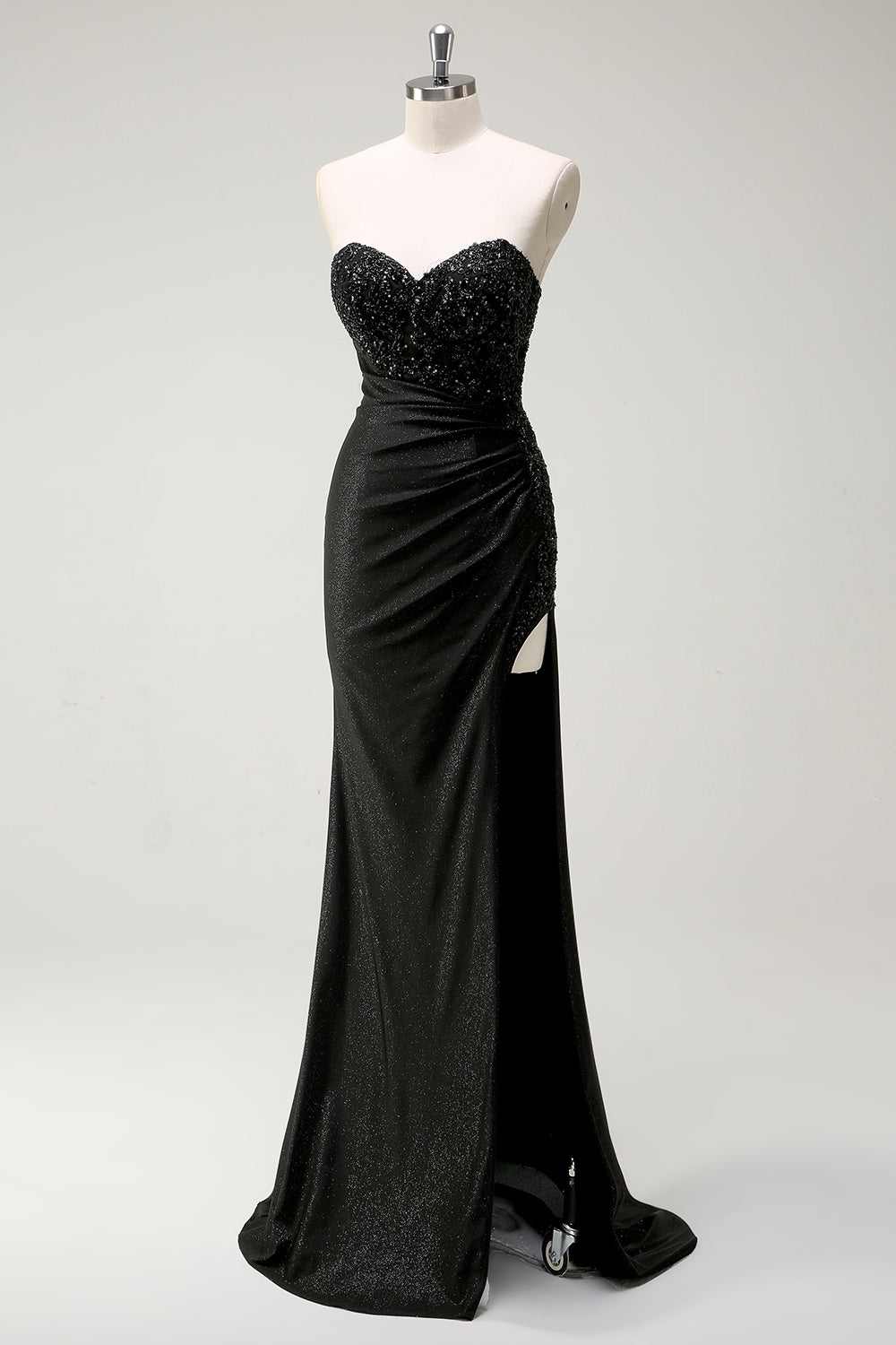 Sparkly Sweetheart Long Sequins Black Prom Dress With Slit