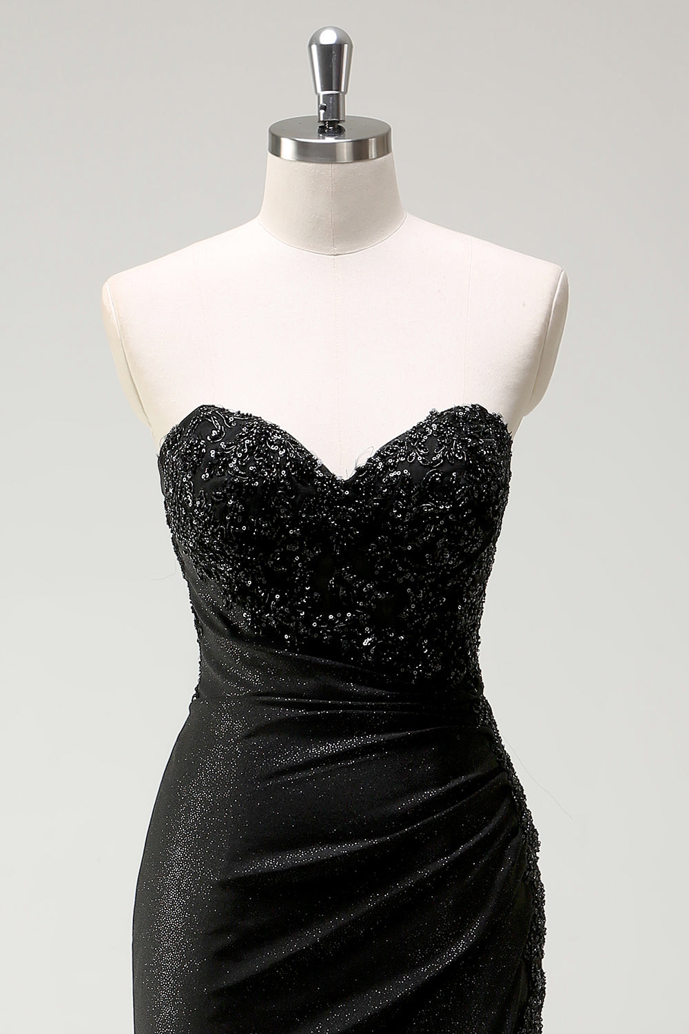 Sparkly Sweetheart Long Sequins Black Prom Dress With Slit