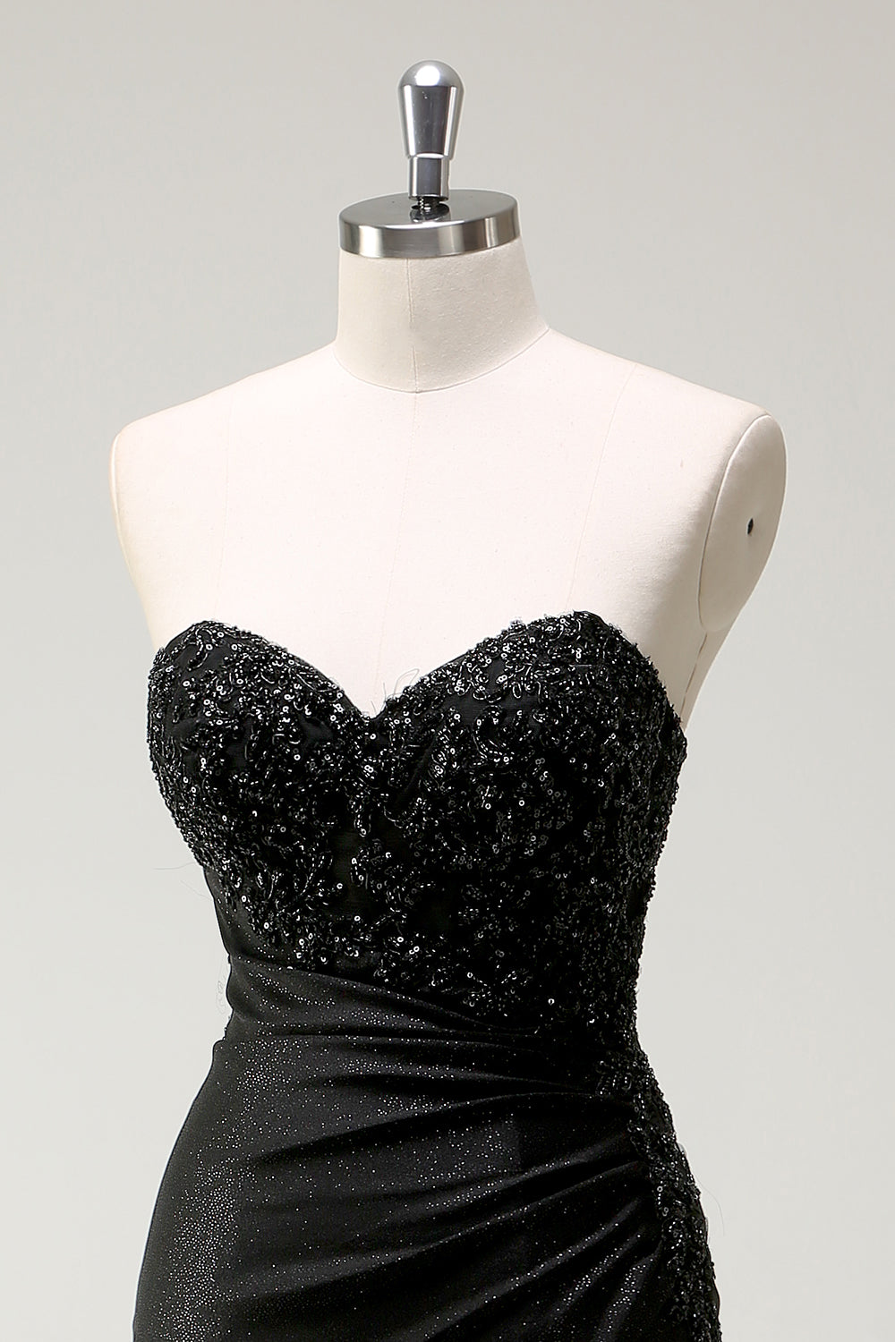 Sparkly Sweetheart Long Sequins Black Prom Dress With Slit