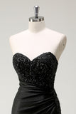 Sparkly Sweetheart Long Sequins Black Prom Dress With Slit