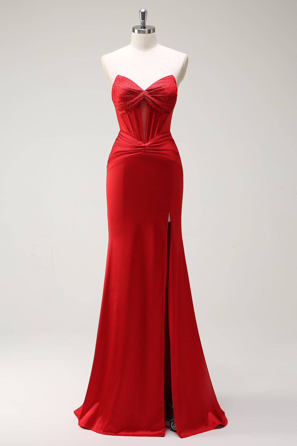 Red Mermaid Sweetheart Corset Long Prom Dress with Slit