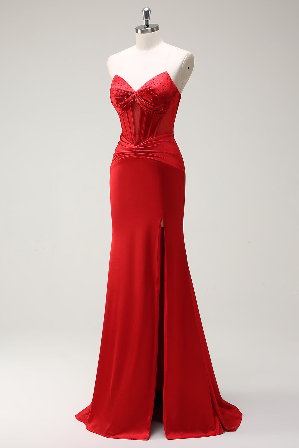Red Mermaid Sweetheart Corset Long Prom Dress with Slit