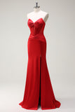 Red Mermaid Sweetheart Corset Long Prom Dress with Slit