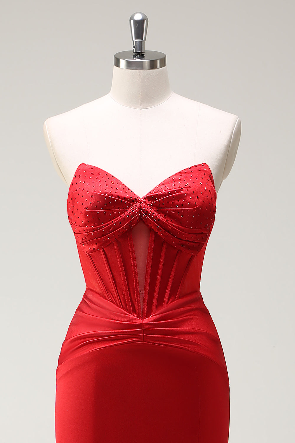 Red Mermaid Sweetheart Corset Long Prom Dress with Slit