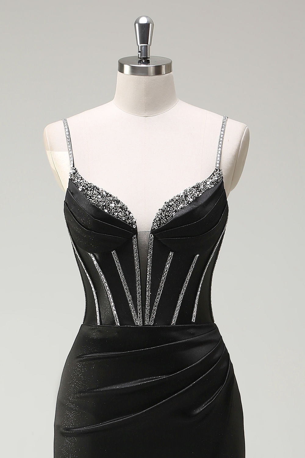 Mermaid Spaghetti Straps Corset Long Black Prom Dress With Slit