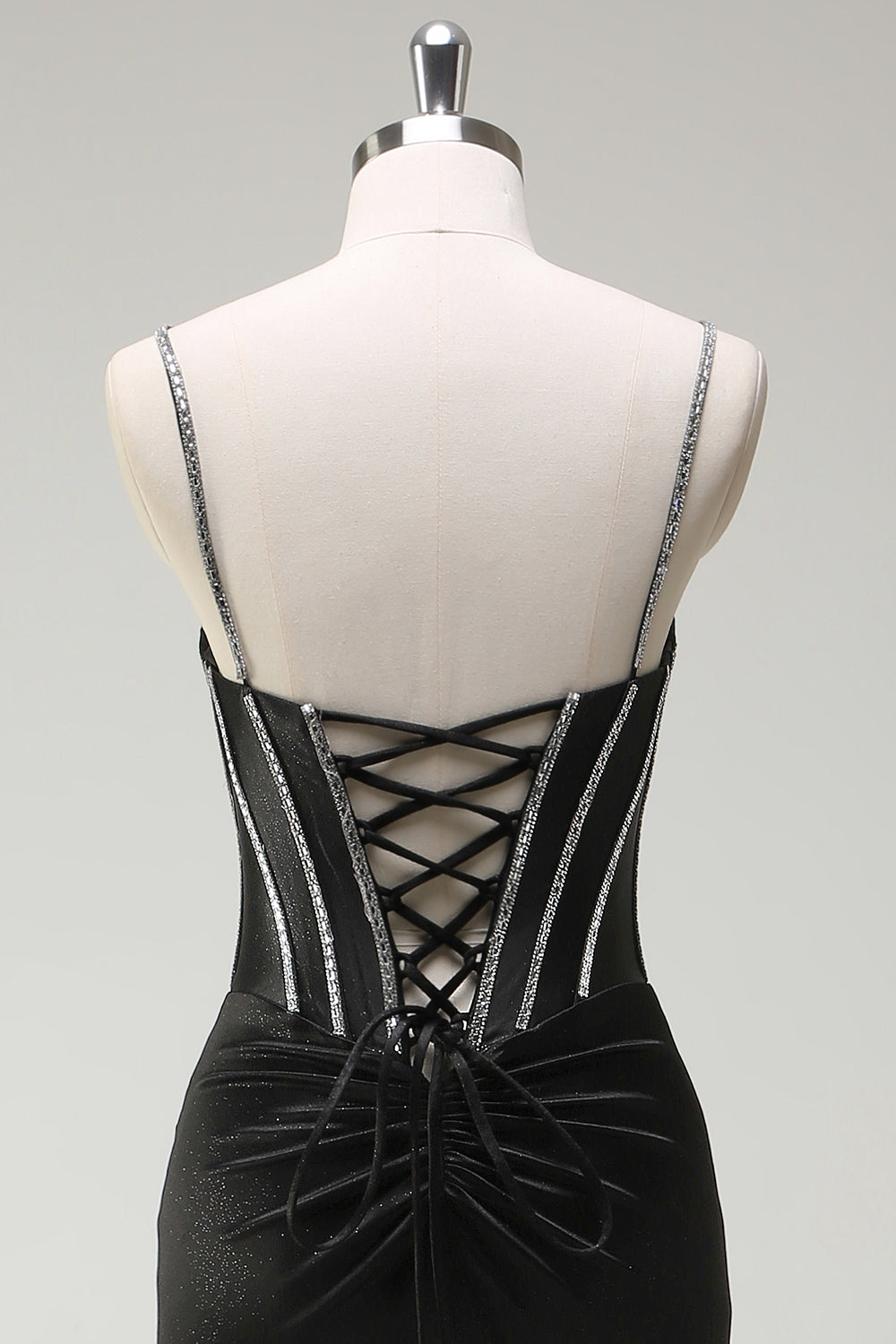 Mermaid Spaghetti Straps Corset Long Black Prom Dress With Slit