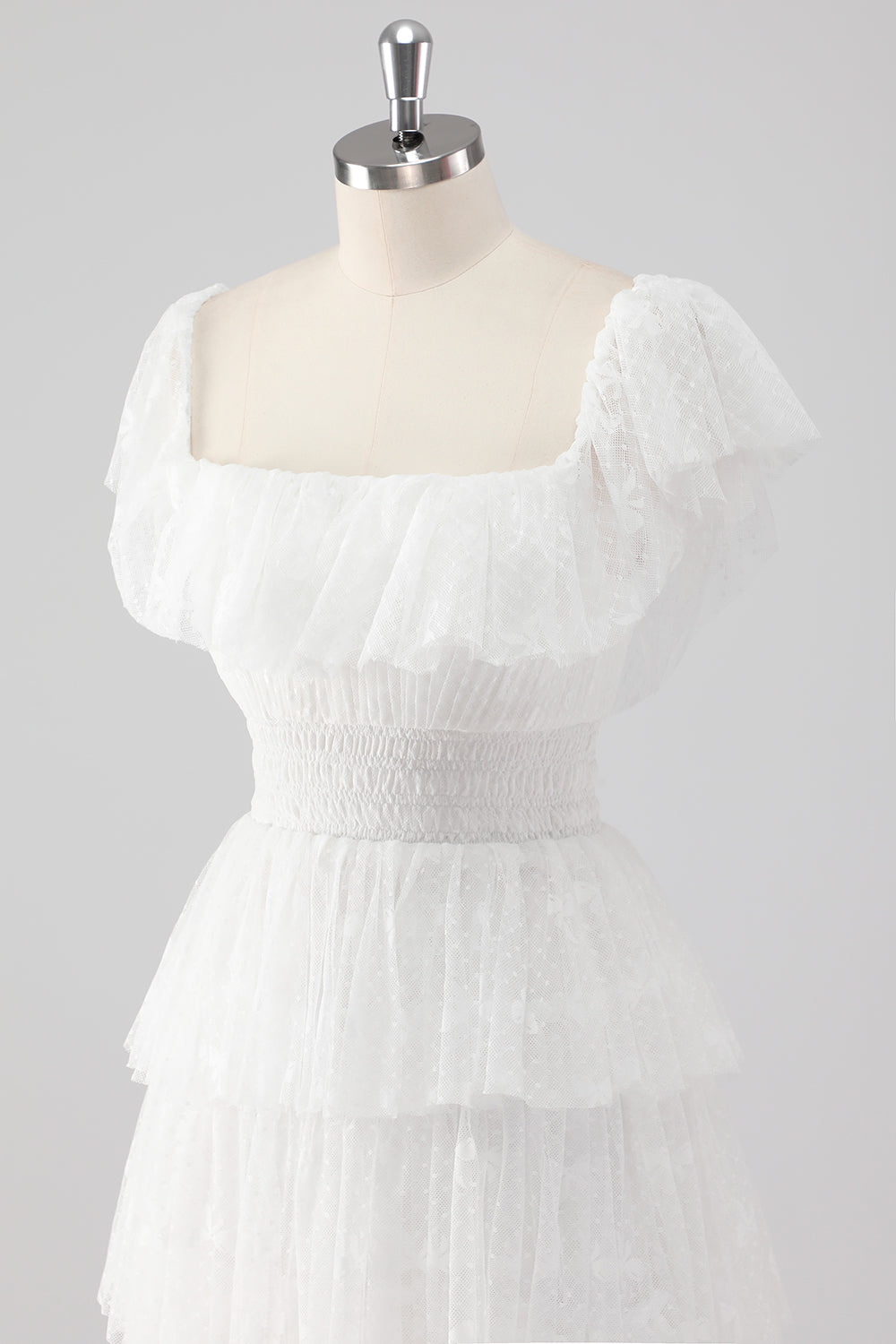 A Line Black Square Neck Tiered Formal Dress