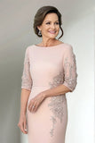 Champagne Mermaid Half Sleeves Long Mother of The Bride Dress