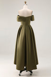 Off the Shoulder Ruched Olive Midi Mother of the Bride Dress
