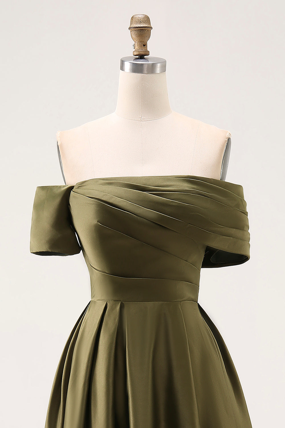 Off the Shoulder Ruched Olive Midi Mother of the Bride Dress